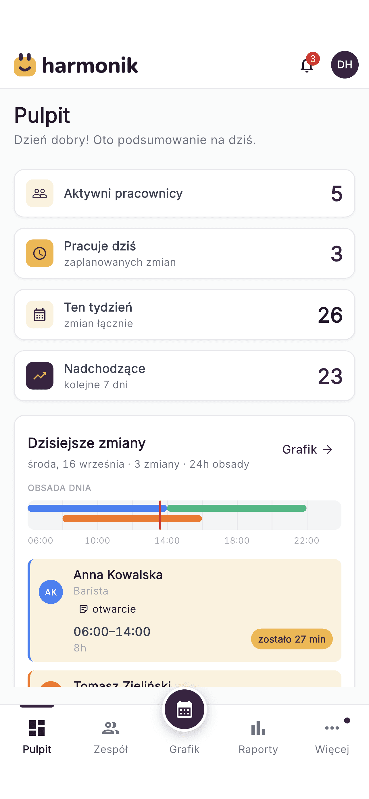 Ekran pulpitu w aplikacji Harmonik na iPhonie